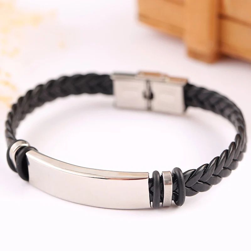 

Wristband Men Women Rubber Bangle Leather Clasp Weaving Stainless Steel 1pc New Fashion Simple Cuff Bracelet