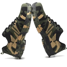 Мужская дышащая Рабочая защитная обувь со стальным носком мужские уличные противоскользящие стальные проколы безопасные военные сапоги