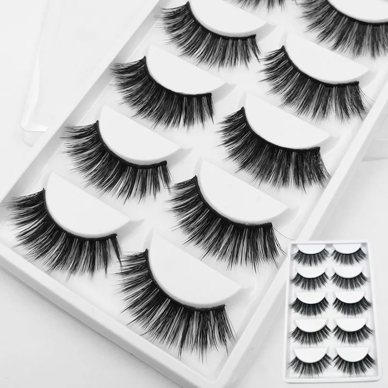 

iflovedekd 5Pairs/Set Natural Long Fake Eye Lashes Handmade Thick False Eyelashes Black Cotton Stalk 3D False Eyelashes