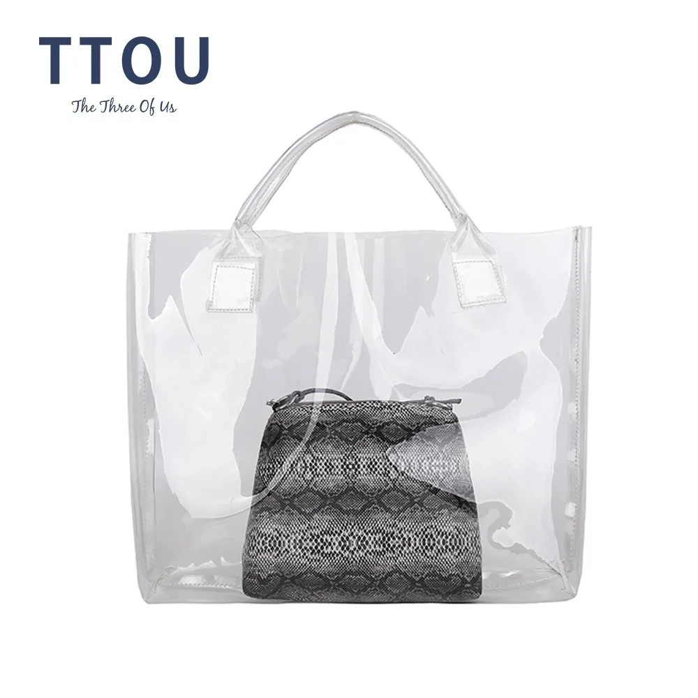 

TTOU Top-Handle Bags for Women Casual Handbags 2pcs/set Transparent Serpentine Handbag High Capacity Shoulder Bag Tote Clear Bag