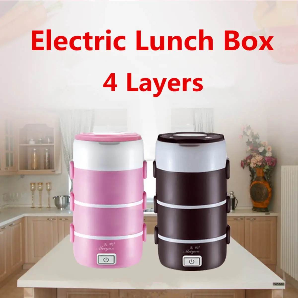 Portable 4 Layers Electric Lunch Box Round 220v Heated Food Containers