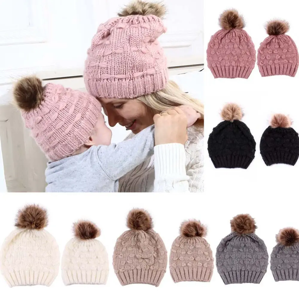 

Mommy And Me Family Matching Outfits Beanie Hat Cap Knitted hat Newborn Baby Knit Soild Cotton Blend Women Warm
