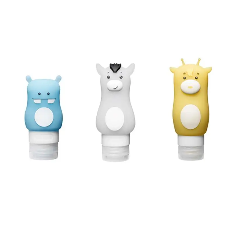

3pcs Refillable Silicone Cosmetics Cartoon Squeezable Containers Travel Tube Sets Packaging Protable Bottles Set for Lotion Soap