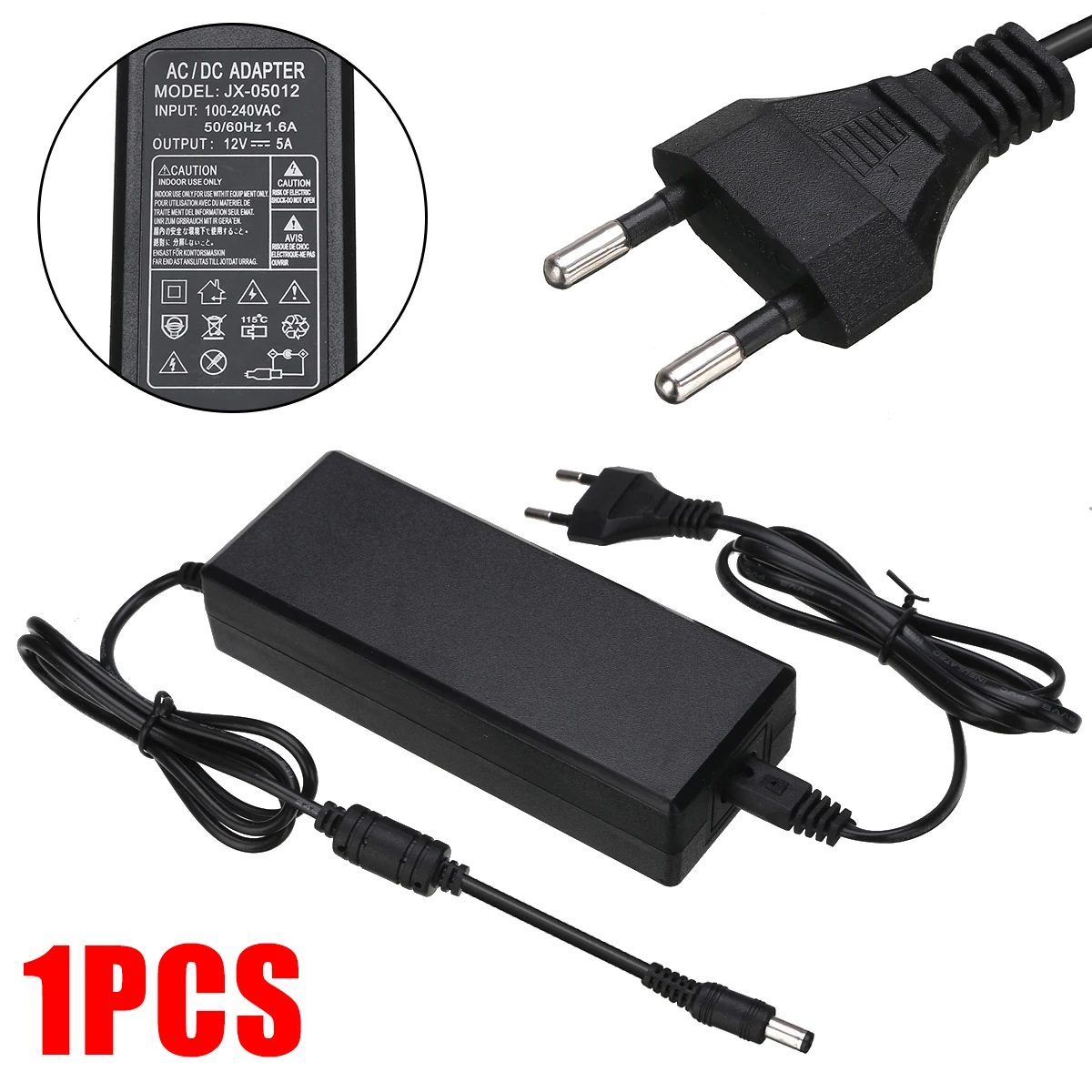 

1pc EU Plug ABS Plastic Power Supply Adapter Driver DC 12V 5A 60W For LED RGB Strip With 110cm Cable Transformer Power Supply