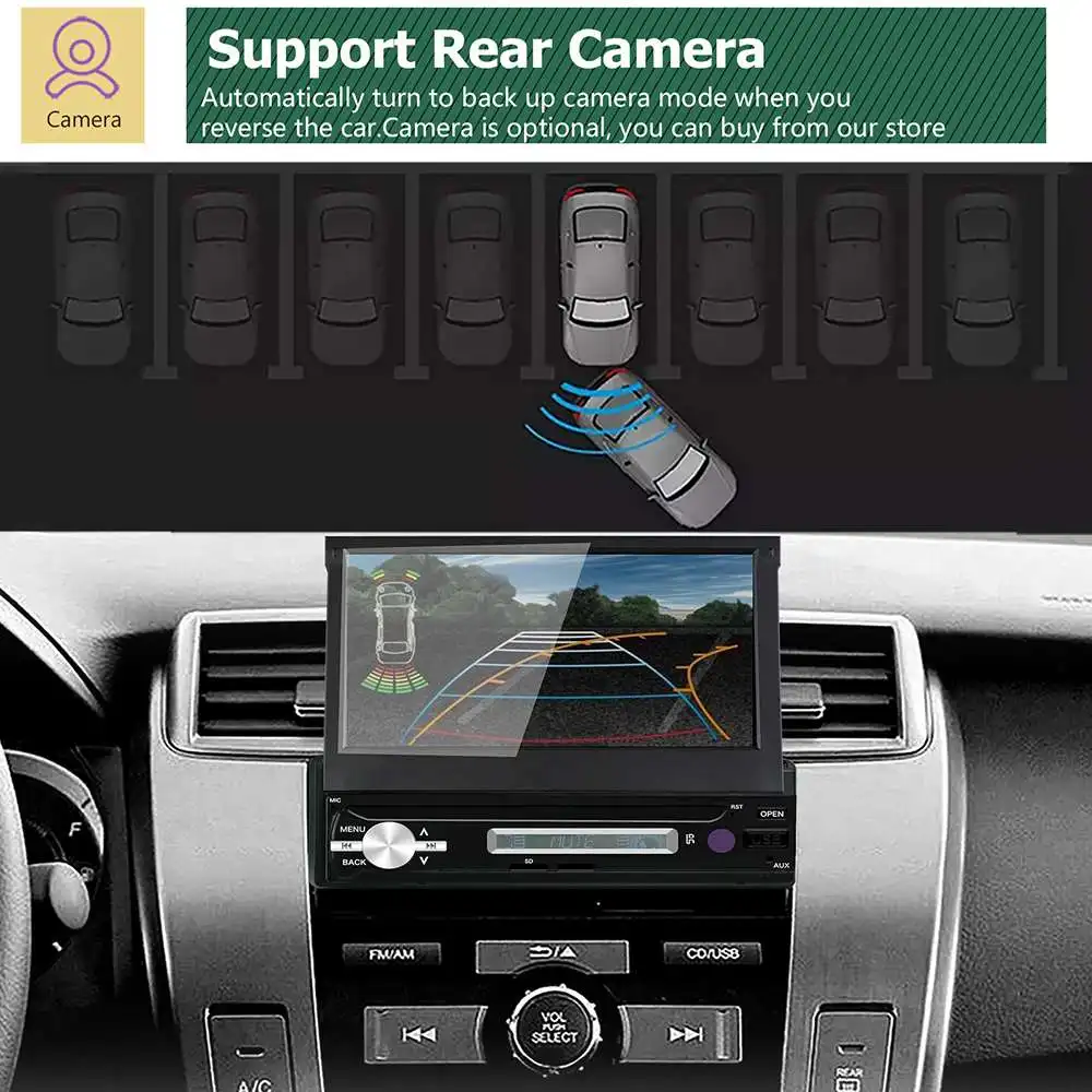 Excellent 7" 1DIN Car Stereo Multimedia Player 2+32G for Android 8.1 Adjustable Screen FM Bluetooth WIFI GPS Nav Radio Video MP5 Player 5