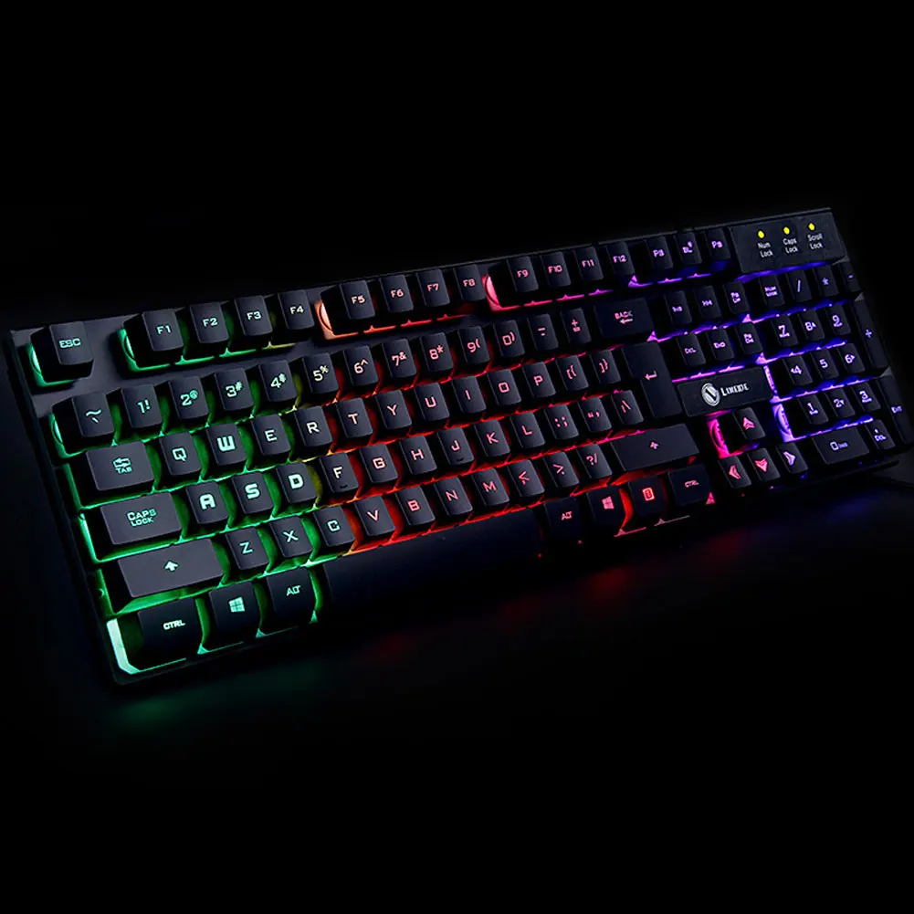  New Arrival Colorful Light Wired Keyboard + 1200dpi Mechanical Gaming Mouse Set Computer Accessorie