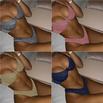 

NADANBAO 2019 Hot Sale Solid Bikini Set Sexy Push Up Swimwear Women Swimsuit High Waist Halter Two Pieces Bathing Suit