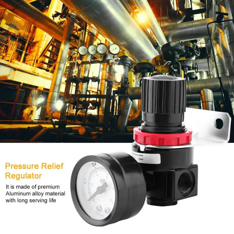 

AR2000 Air Control Compressor Pressure Gauge Relief Regulator Valve with Gauge Aluminum Alloy AR2000 Pressure Regulator Valve