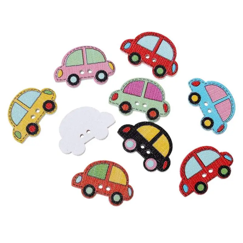 

20 Pcs Multi Coloured Wooden Car Shaped buttons. 25 X 17mm. Perfect For Childrens wear sewing scrapbook cards Embellishmen