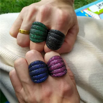 

Handmade 4 colors Big Across ring Full 5A Zircon cz Black Gold Filled Party Wedding band rings for women Men Finger jewelry Gift
