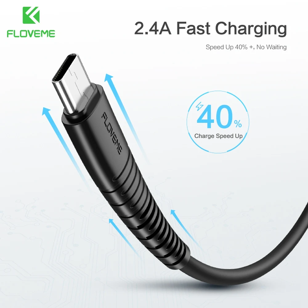 FLOVEME usb кабель для iPhone samsung A50 2.4A Быстрая зарядка Micro usb type C кабель для Xiaomi Redmi Note 7 кабели для мобильных телефонов