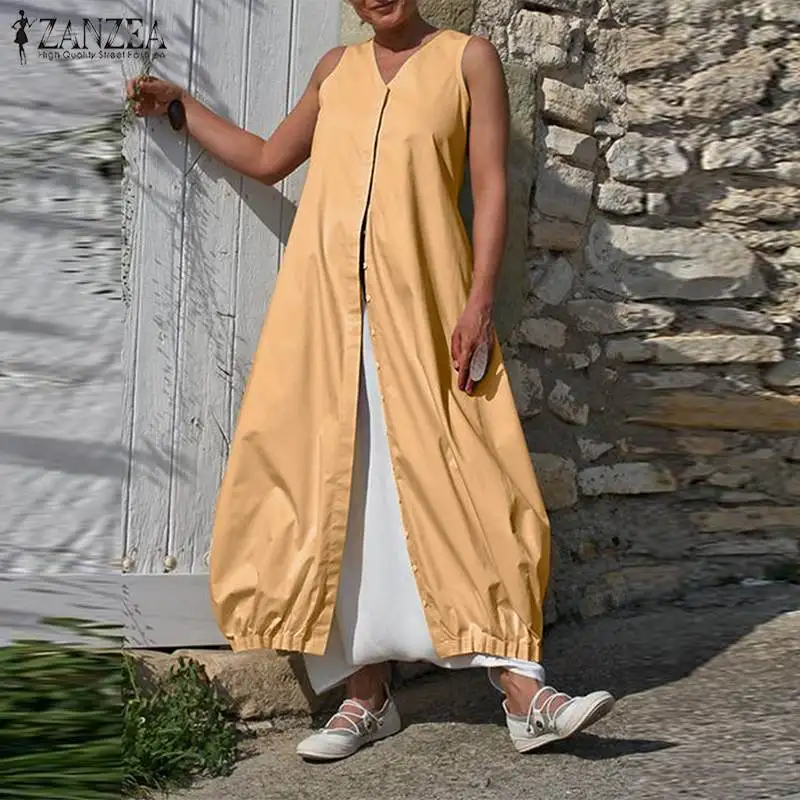 Summer Asymmetrical Dress Women's Sundress 2019 ZANZEA Stylsih V Neck Shirt Vestido Female Button Split Robe Femme Oversized 5XL