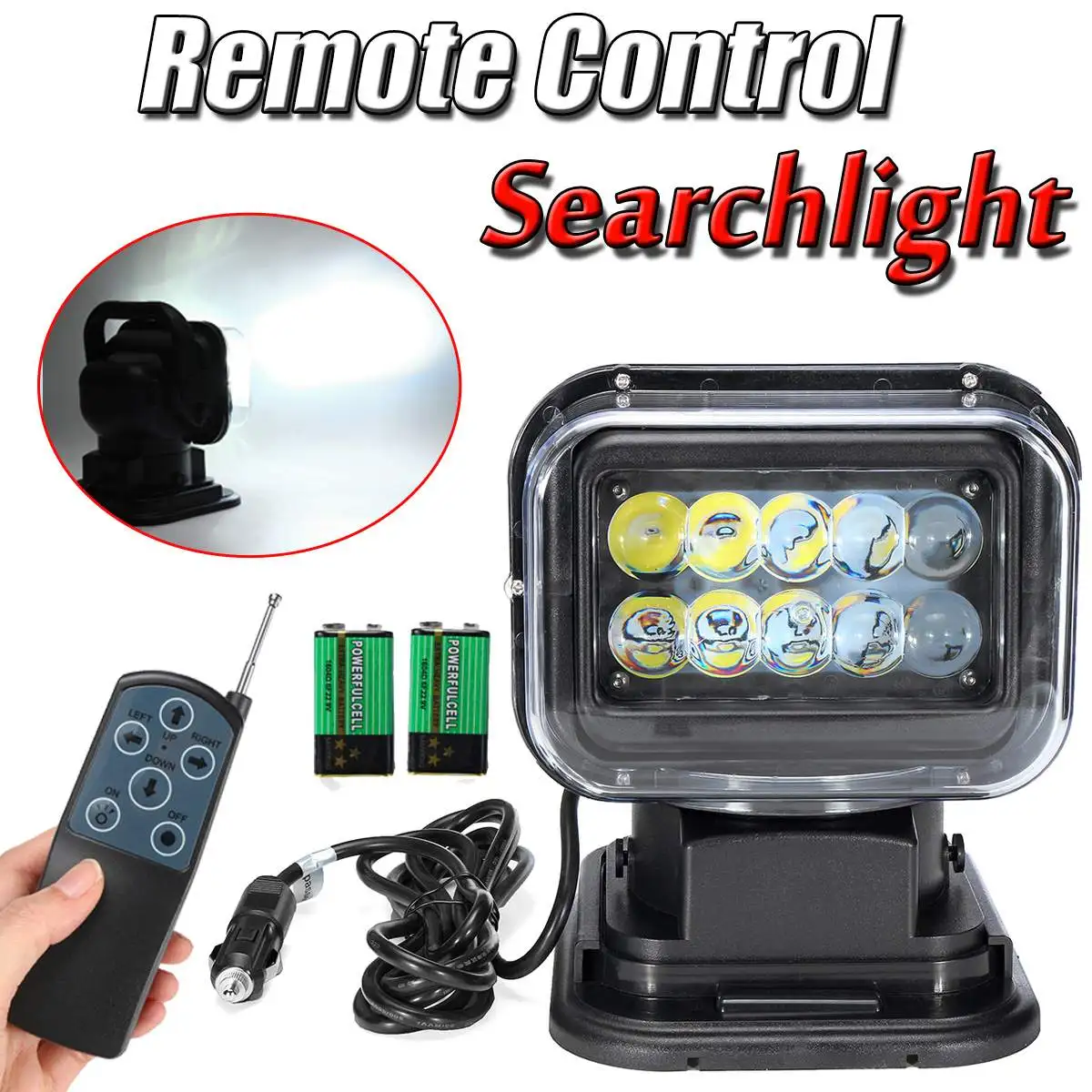 

12V 50W LED Searchlight Wireless Marine Boat Remote Control Spotlight Ceiling Luminaire for Car Boat Vehicles Wranglers ATV Beam