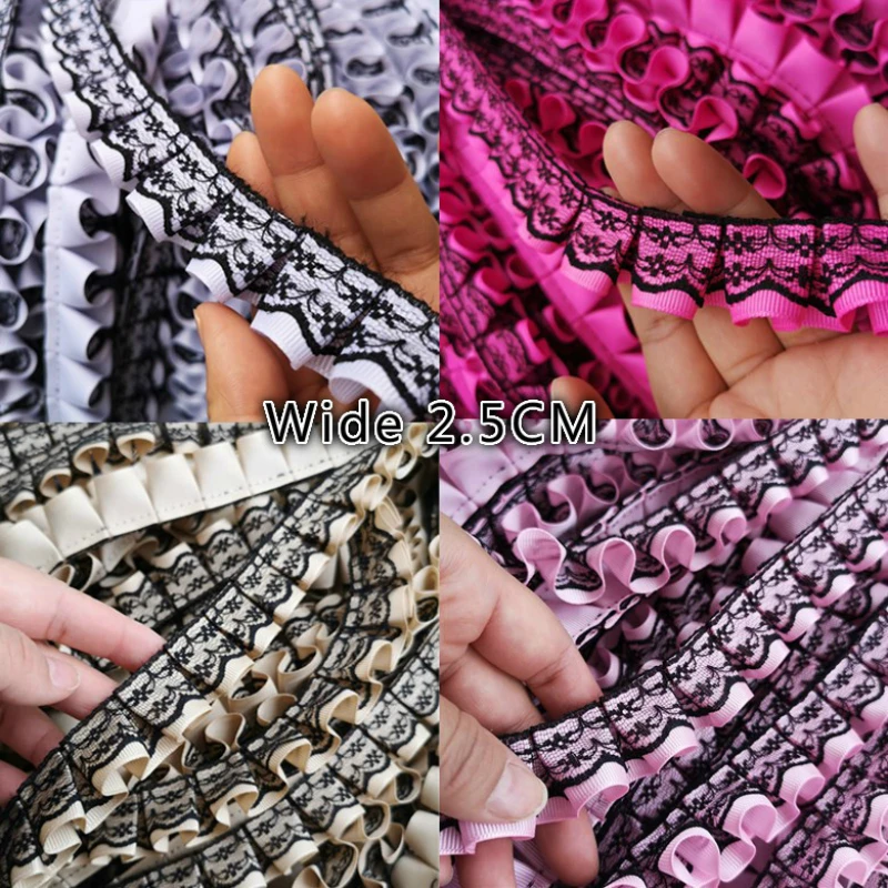 

2.5CM Wide Pleated Tulle Lace Applique Cotton Embroidered Satin Ribbon Collar Neckline Edge Ruffle Trim DIY Sewing Clothes Decor