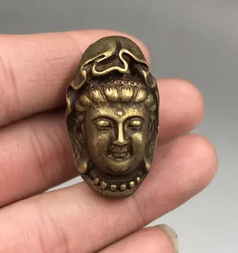 Китайский буддизм Чистая медь латунь Бронзовый Guanyin Bodhisattva Голова Статуя|Статуи и