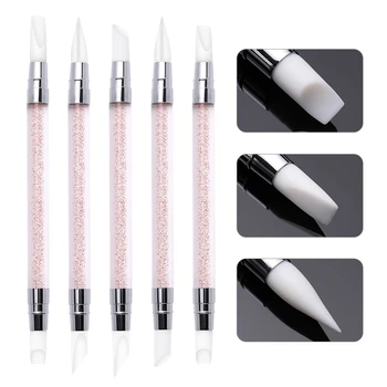 

5 Pcs/Set Nail Art Silicone Carving Pen Drawing Painting Pencil Sculpting Acrylic Silver Handle Accessories Tool