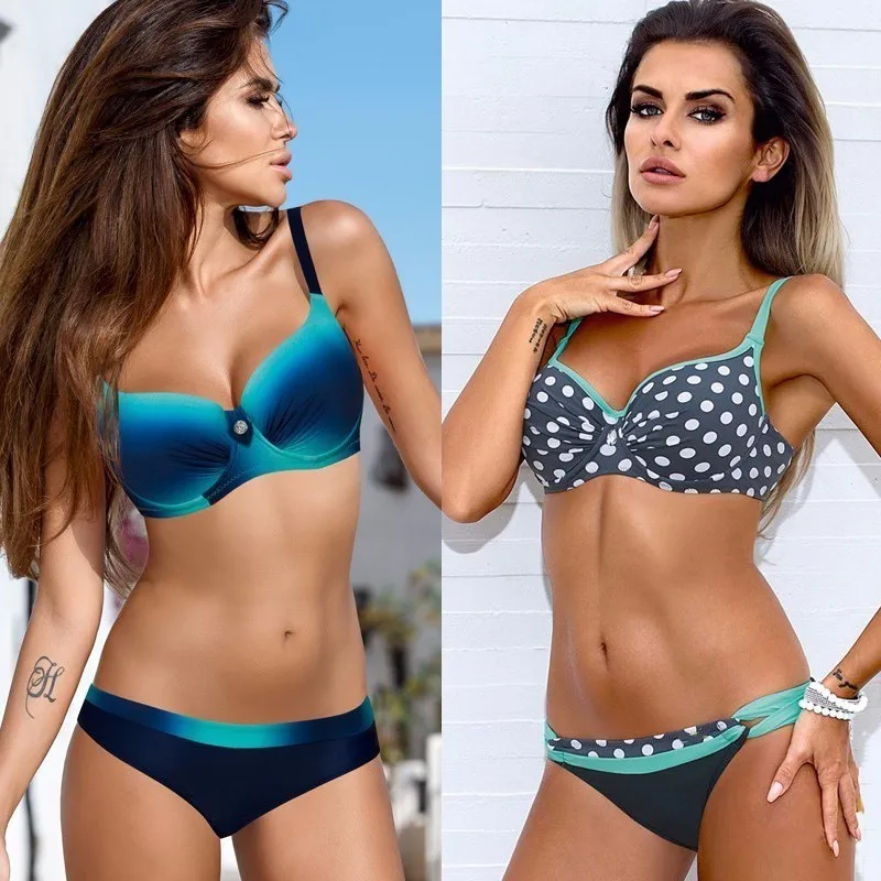 

Push Up Halter Top Bikini Set Plus Size Patchwork Swimsuit Women Sexy 2019 New Swimwear Dot Print Bikinis Female Biquini Xxl