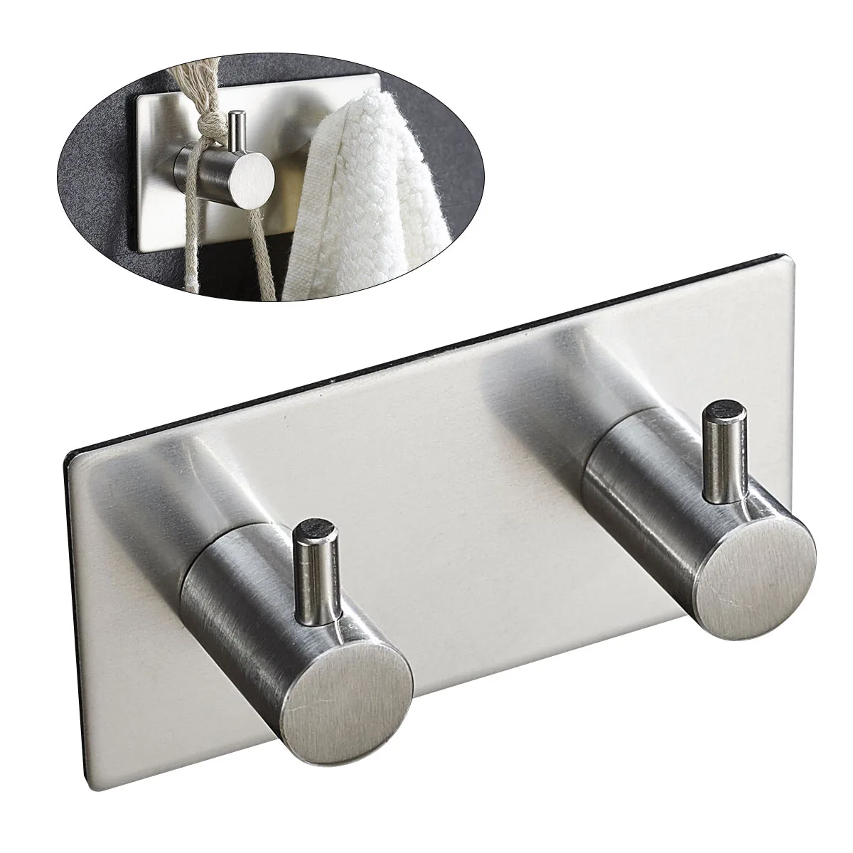 

Stainless Steel Hooks Hanger Key Purse Hooks Self Adhesive Heavy Duty Coat Hanger Robe Towel Hook 2-Hook for Bathroom