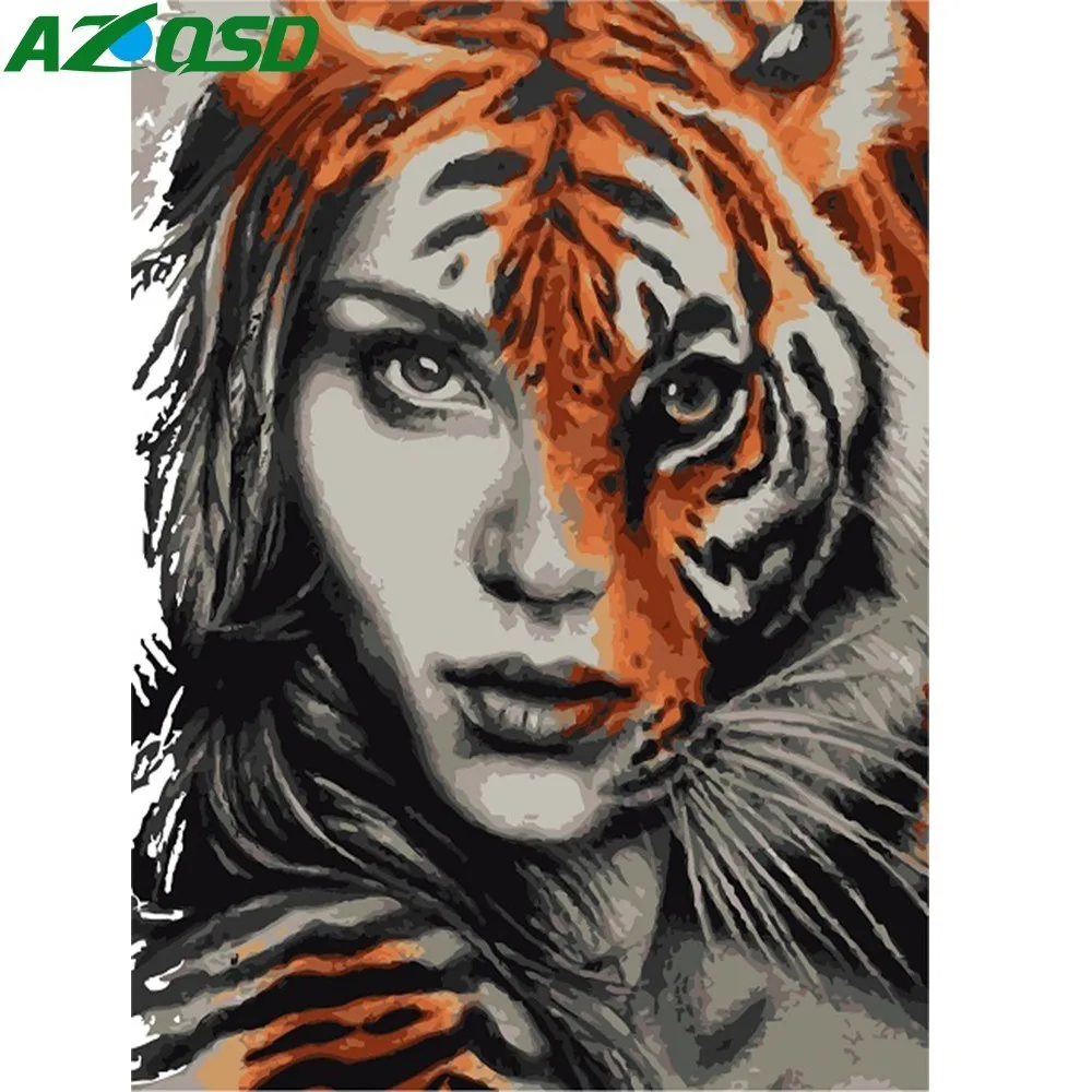 AZQSD DIY изображение тигра по типу масляной живописи девушка портрет фотографии