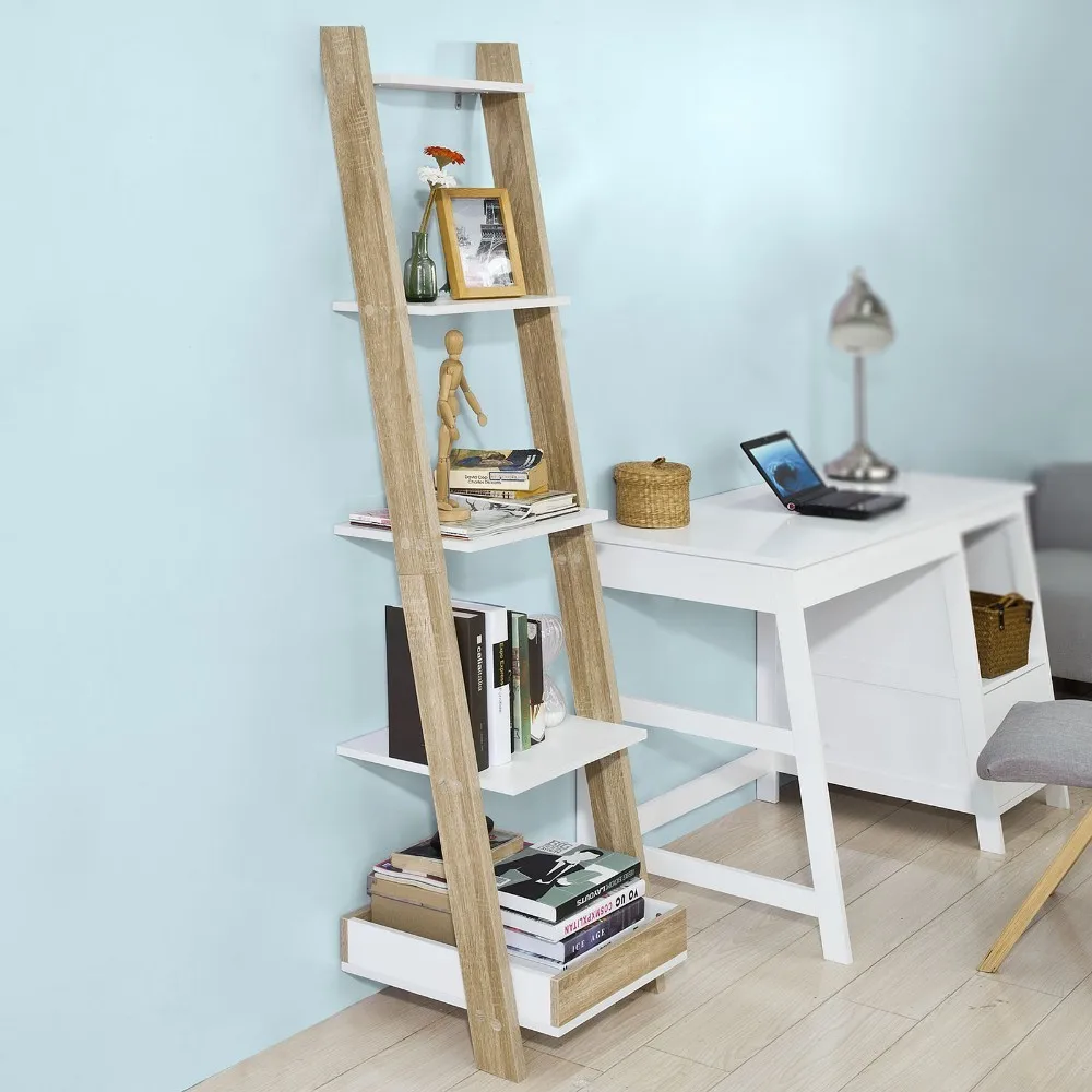 SoBuy FRG229-WN رفوف متدرجة رف جدار خزانة تخزين عرض رفوف رفوف وحدة مع 4 و 1 علبة