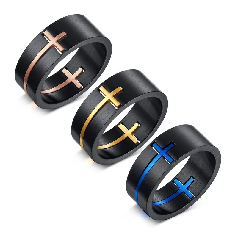 Stylish Disassembled Mens Cross Ring Matte Finished Stainless Steel