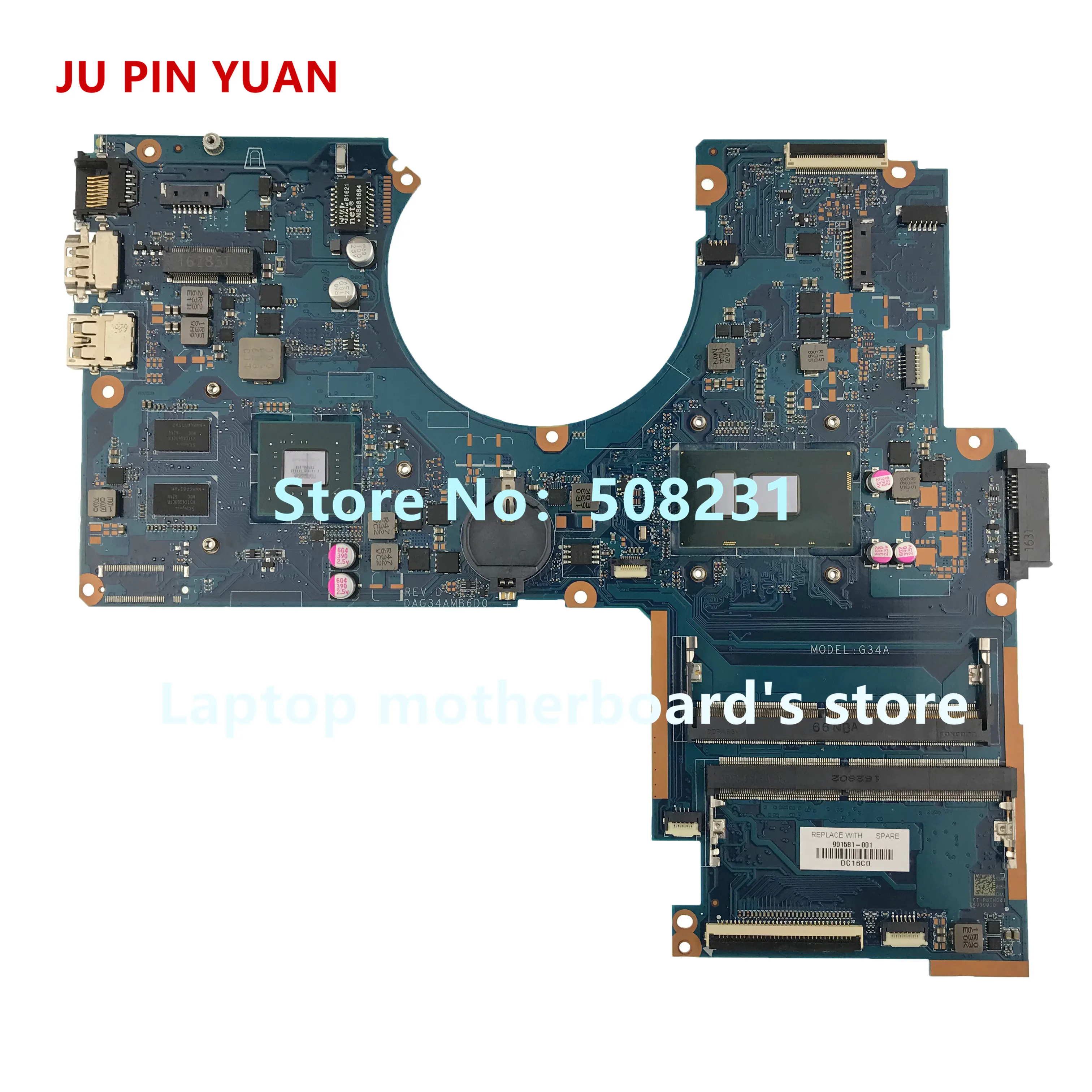 Ju pin yuan для ноутбука HP PAVILION 15 AU 15T материнская плата 901581 601 G34A DAG34AMB6D0 940MX 4 Гб i7 7500U