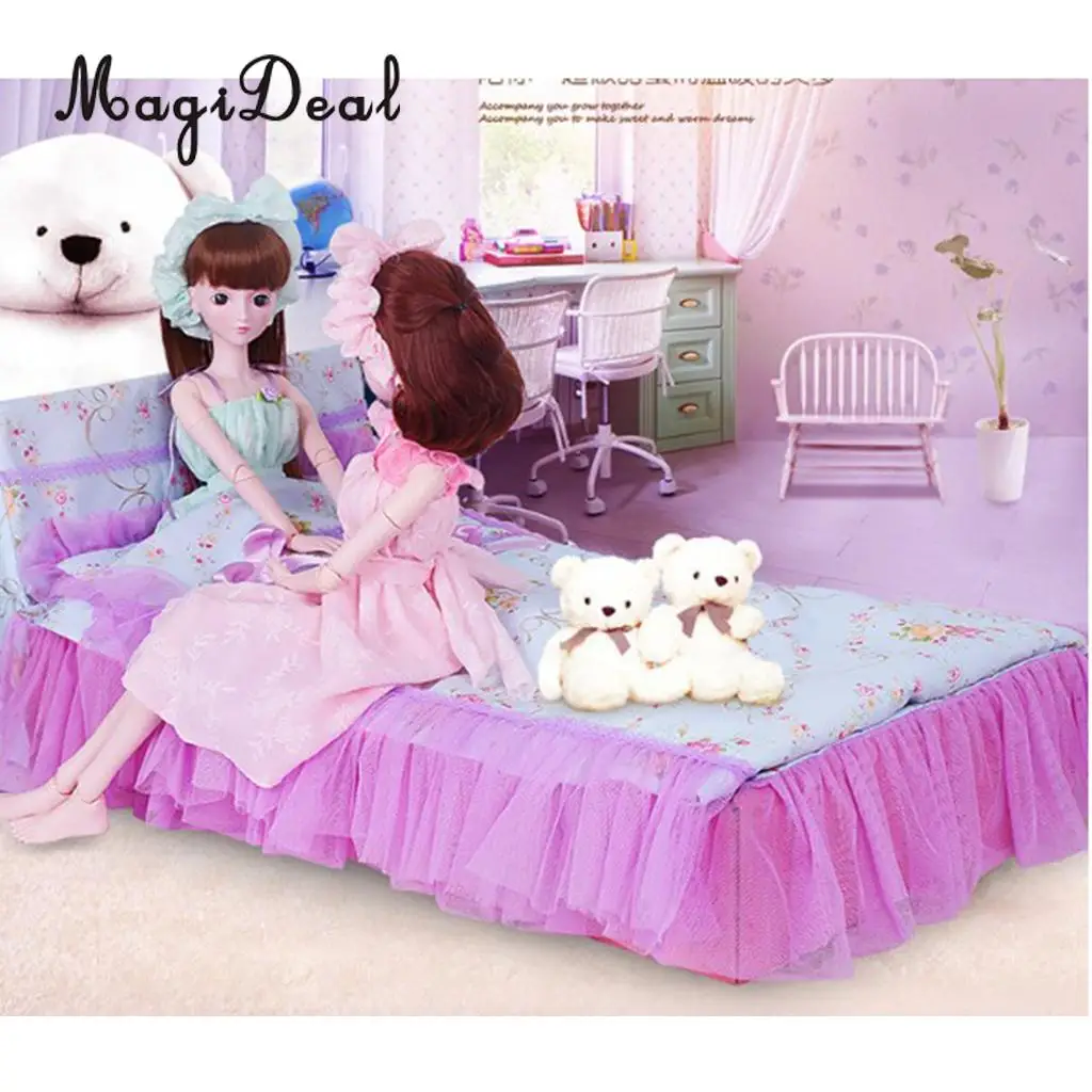 

6pcs Adorable Floral Doll Bed Set DIY Assemble for 1/3 BJD Dolls Accessory Purple