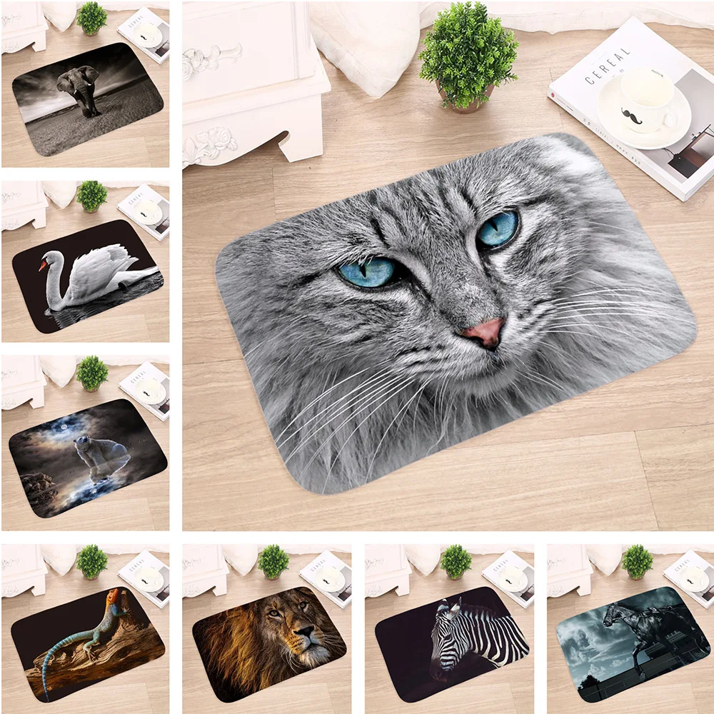 

40cmx60cm Cartoon Zoon Thermal transfer printing Rug Bathroom Non-slip Carpet Soft Flannel Tapete Living Room Door Mat on Sale
