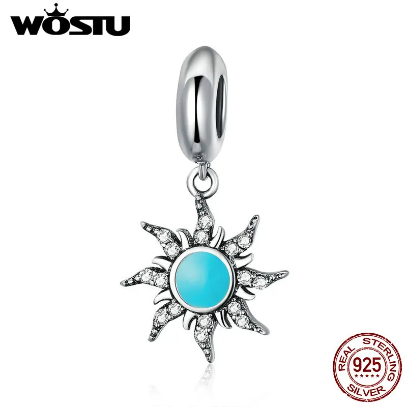 

WOSTU Fashion 925 Sterling Silver Beads Blue Sun Zircon Charms Fit Bracelet & Bangles For Women Party Wedding Jewelry CQC1068
