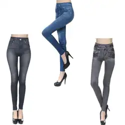 Повседневные имитирующие джинсы стрейч тонкие бесшовные леггинсы узкие брюки дышащие впитывающие пот S-2XL весна лето осень