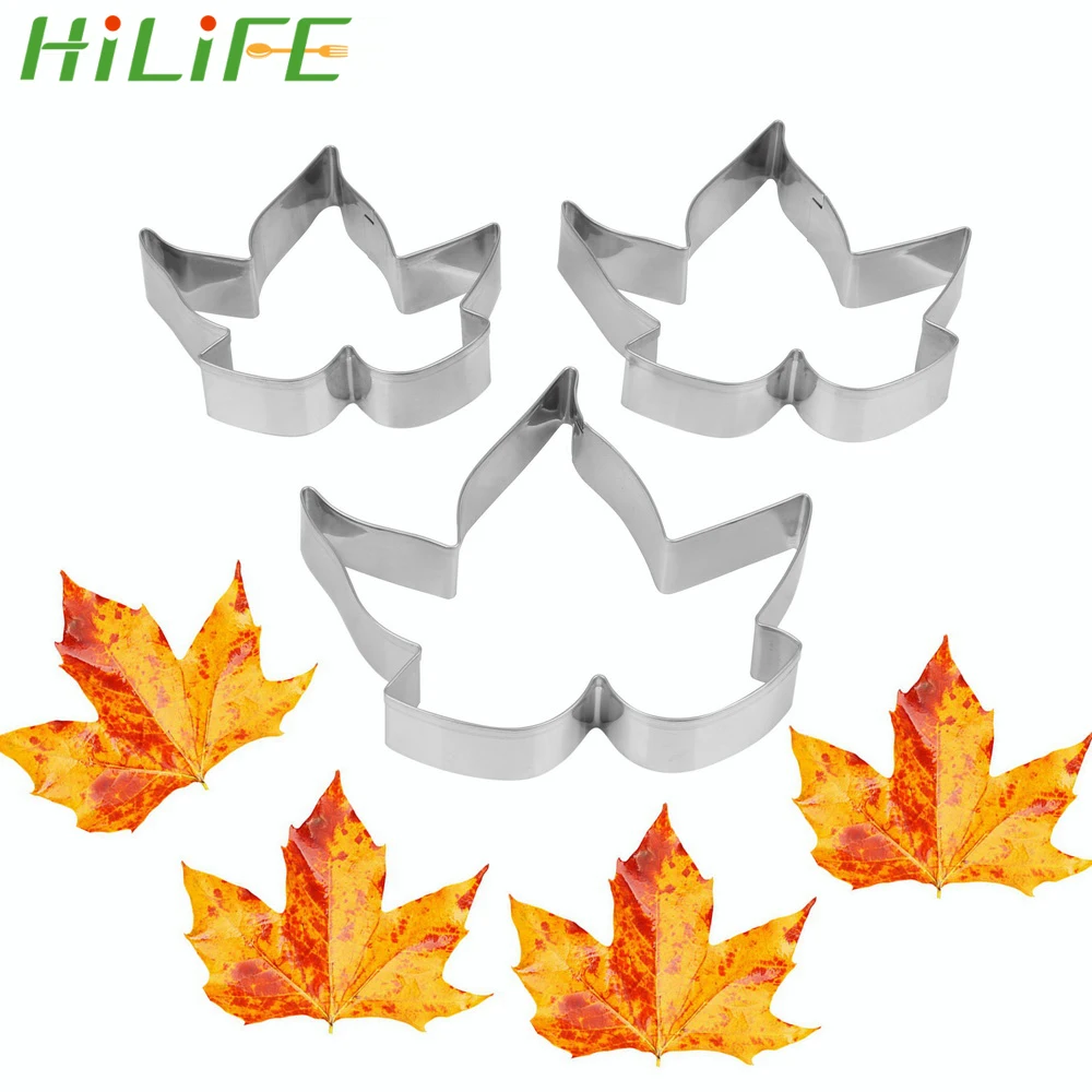 

HILILFE Pastry Mould Stainless Steel 3pcs/set Biscuit Cookie Cutter Maple Leaf Shape Cookie Mold Fondant Cake Baking Mold