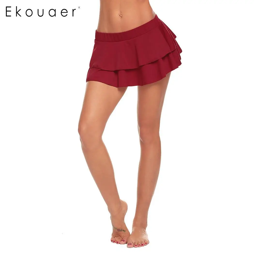 Ekouaer, модная женская юбка, Нижняя юбка, повседневная, однотонная, кружевная отделка, свободная, летняя, длинная, слипы, юбки, нижнее белье