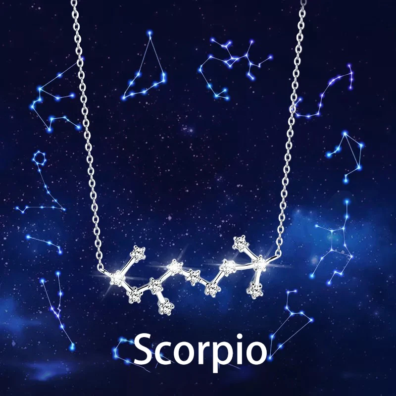 

2019 S925 Silver Zircon Crystal Pendant Twelve Constellation Guardian Necklace Short Clavicle Chain Female Girl Fashion Jewelry