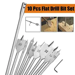 10 шт./компл. 6-32 мм плоские сверла HSS Высокая Скорость Сталь Деревообработка плоская головка сверла W/12 "удлинитель HEX отверстие для резки