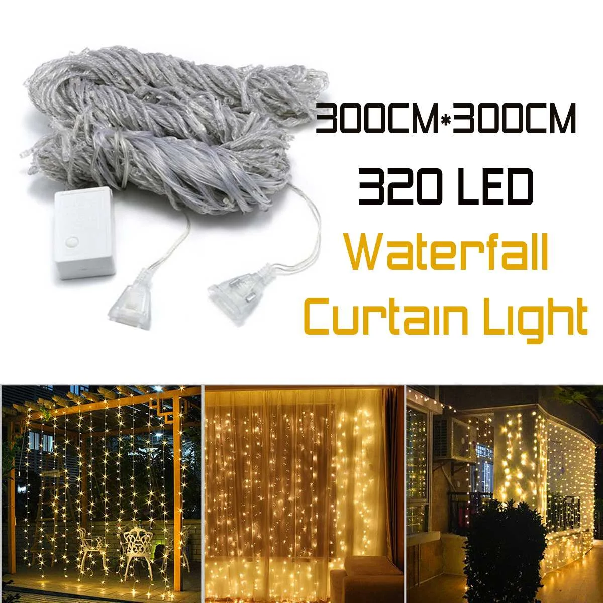 

300x300cm 320 LED Waterfall Curtain Lights Icicle String Light Holiday Wedding Birthday Valentine's Day Party Garden Decor Light