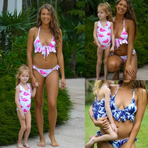 

2019 Brand Mother Daughter Matching Swimsuit Women Girl Summer Flamingo Bikini Swimsuit Baby Swimwear