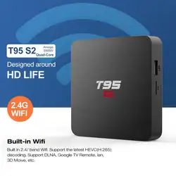 DC 5 V/2A T95 S2 Andorid 7,1 ТВ Box 2 ГБ + 16 GB Amlogic S905W 4 ядра 2,4 ГГц Wi-Fi 4 K телеприставки Media Player