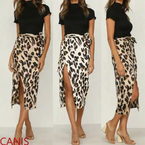 leopard print maxi skirt with split