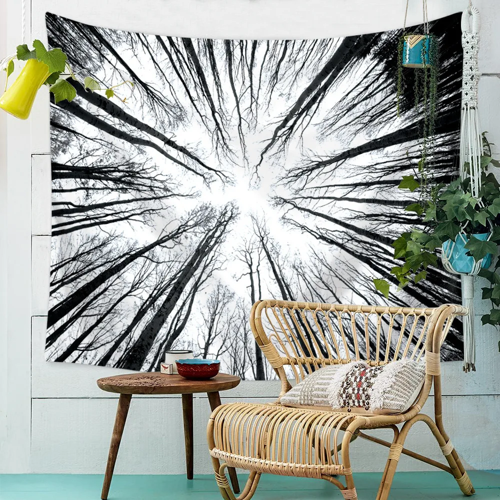 

Branches Sky Black White Style Hippie Tapestry Mandala Wall Hanging Boho Decor Home Bedroom Wall Cloth Carpet Throw Table Cloth