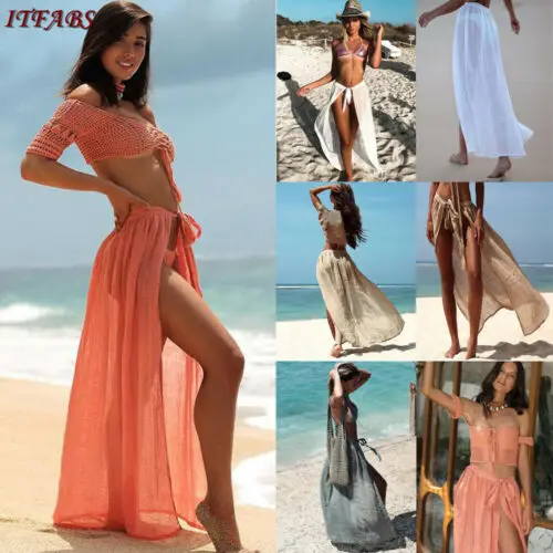 

New 2019 Summer Women Swimwear Bikini Cover Up Sheer Beach Skirt Sarong Pareo Long Maxi Dress