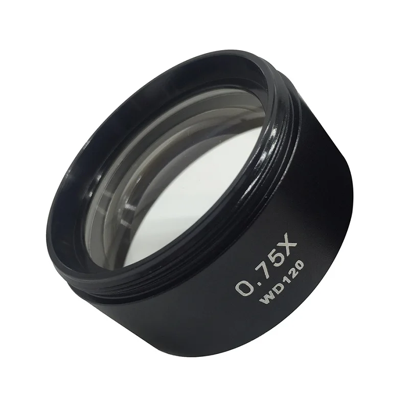 0.75X Barlow Auxiliary Objective Reduction Lens for Stereo Microscope with Working Distance 120 mm Mounting Thread M48 x 0.75
