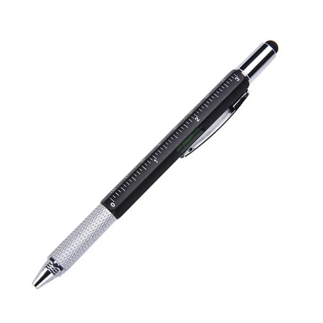 

Multifunction 6 In 1 Ballpoint Pens Screwdriver Spirit Level Ruler Black One tech tool pen. Scale 0.7mm Stylus