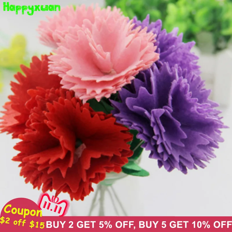 

Happyxuan 6pcs/lot Felt Fabric DIY Art Craft Kits Carnation Flower Preschool Kids handcraft Material Thanks Giving Day Gifts