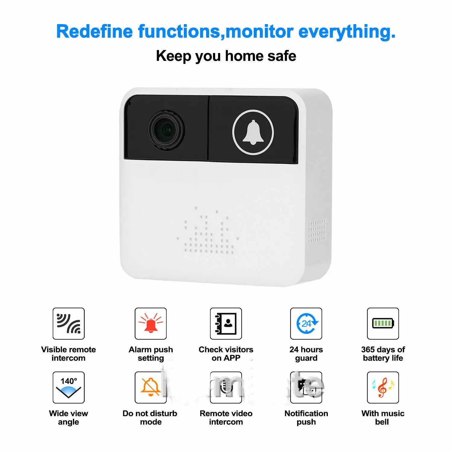 

Wireless WiFi DoorBell Smart Video Phone Door Visual Ring Intercom Secure