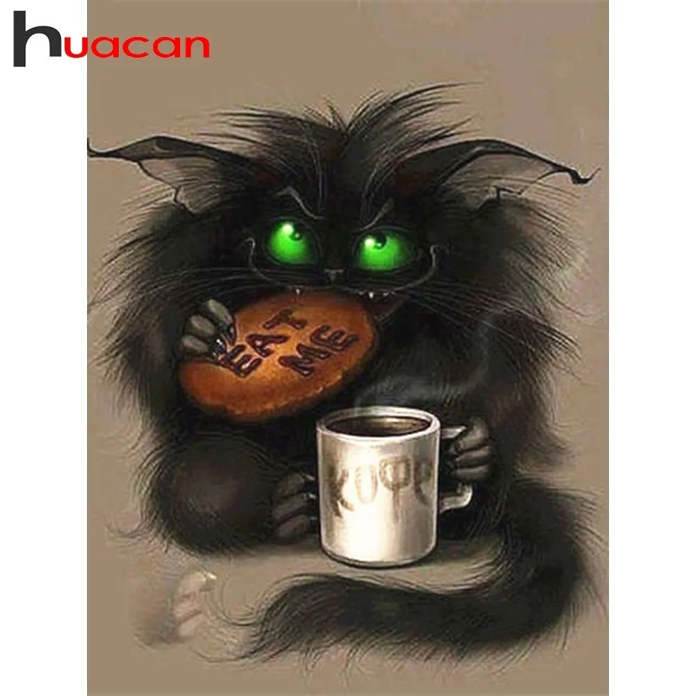 

Huacan Diamond Embroidery Cat DIY Cross Stitch Diamond Painting Animal Rhinestones Square Full Diamond Mosaic Sale Cartoon Gift