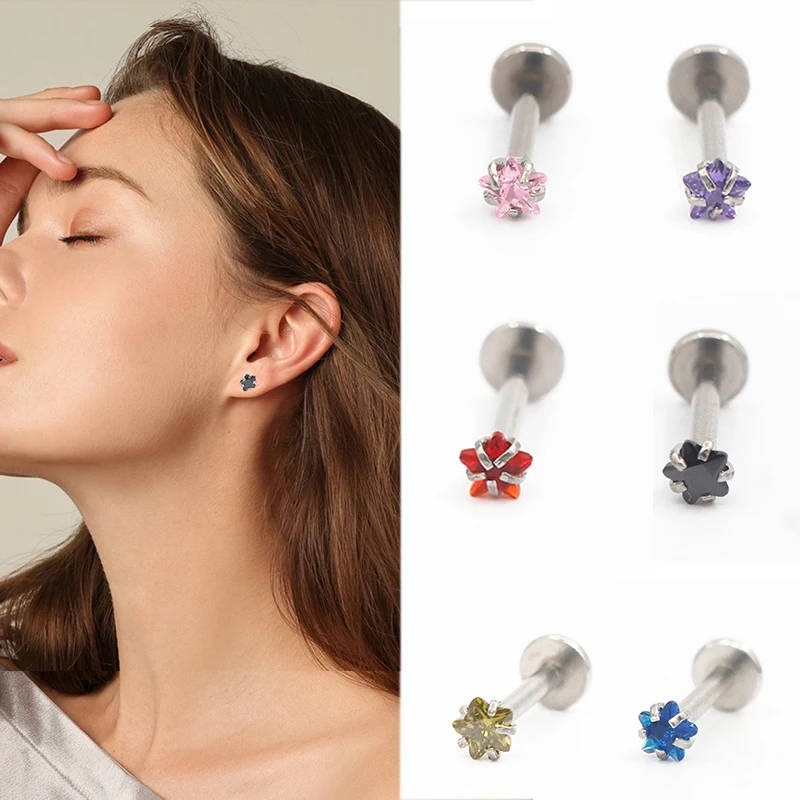 

LNRRABC Five-pointed Star Zircon Ear Nails Nose Nails Stainless Steel Piercing Jewelry Titanium Steel Earrings Lip Jewelry