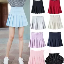 Весна Высокая талия Бальные плиссированные юбки Harajuku джинсовые юбки твердые А-силуэта Матросская юбка плюс размер японская школьная форма