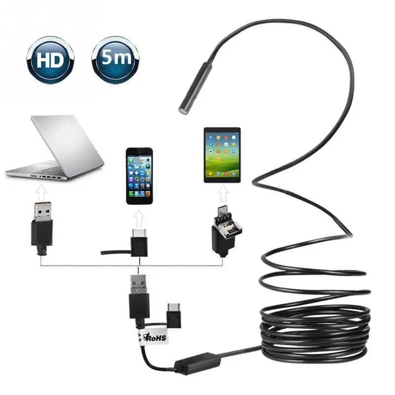 

IP67Waterproof USB OTG Endoscope with 2 Megapixels Waterproof Camera for Pipe Car Inspection 5 Meter Length Cable Wholesale