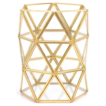 

Irregular Glass Storage Tube Nordic Ins Gold Beauty Brush Tube Bronze Makeup Brush Storage Bucket Simple Inserted Vase
