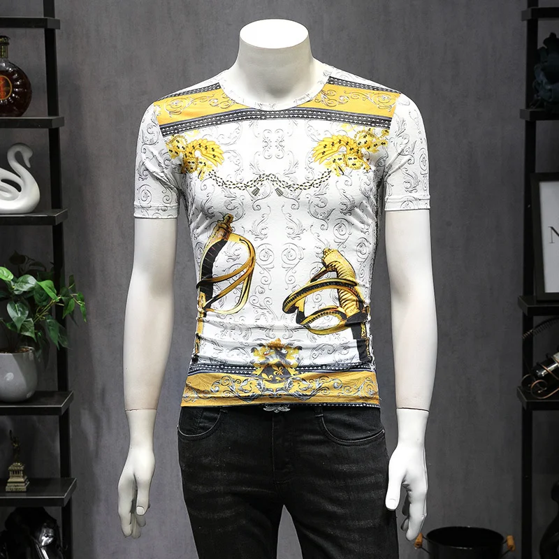 

Gold Black White Tshirt Men Fancy Club Outfit Men Slim Fit Luxury Vintage T Shirts Homme Poleras Hombre Camisas Hombre Fancy Tee